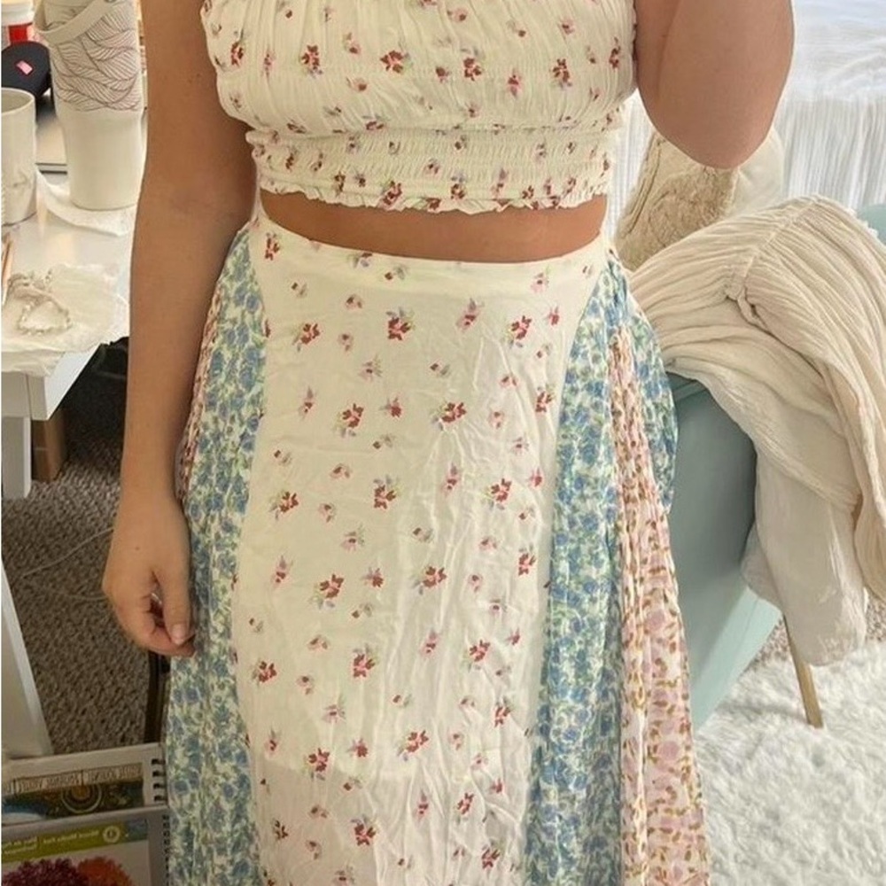 Floral Patchwork Midi Skirt and top set